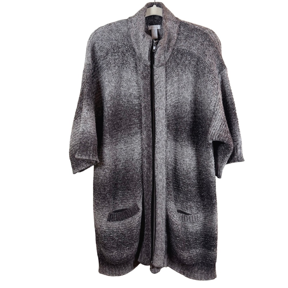 Chico's Knit Midline Cardigan Coat Women's XL 3/4 Sleeve Full Zip Lagenlook Cozy